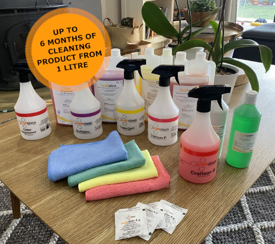 Select from our comprehensive  range of cleaning kits and products. Kits based on professional colour coded cleaning systems, including spray bottles and cloths. 1 litre lasts up to 6 months reducing plastic waste. Cleaning guide included with Household Cleaning Kit.